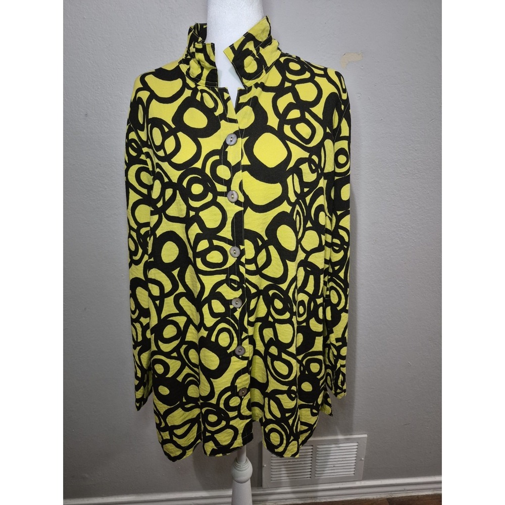 John Mark Women's Retro Abstract Button Down Shirt Sz M Oversized Boho Roll Tab